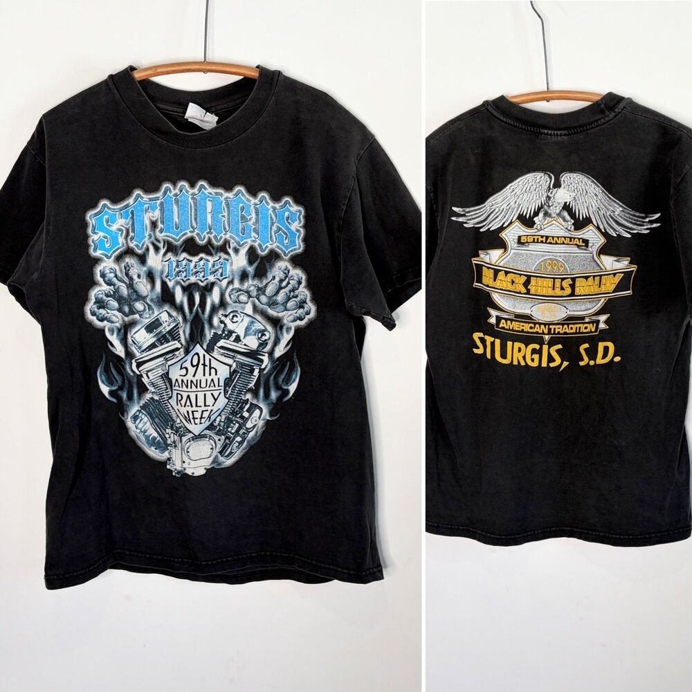 Vintage Sturgis Biker T-Shirt Hanes Beefy-T Short Sleeve Front Back 1999 Adult M